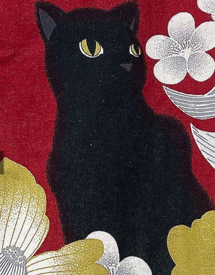 ■高級綿100％■黒猫のモダン浴衣■ネコ柄 呉服店購入新品未使用 黒猫紅赤レッド Amazon.co.jp: 黒ネコ浴衣黒地 赤い花柄に猫 キュートなモダン